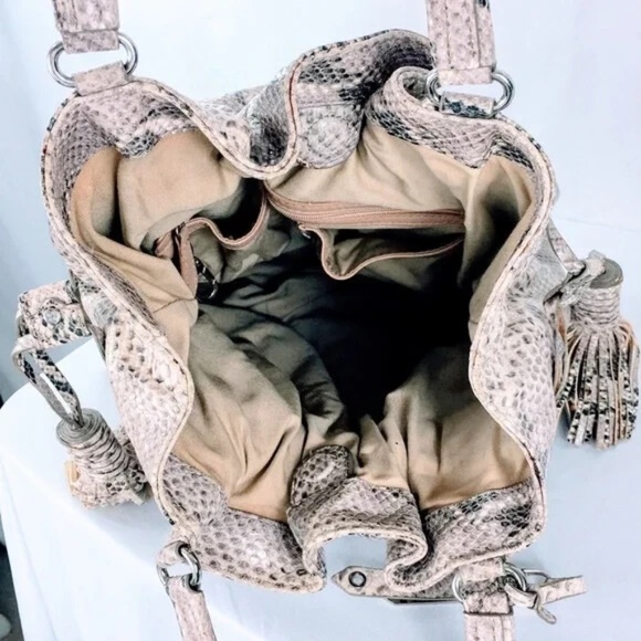 Cole Haan Hobo Bag Large Leather Snakeskin Embossed Tassel Drawcord Close - Picture 8 of 11